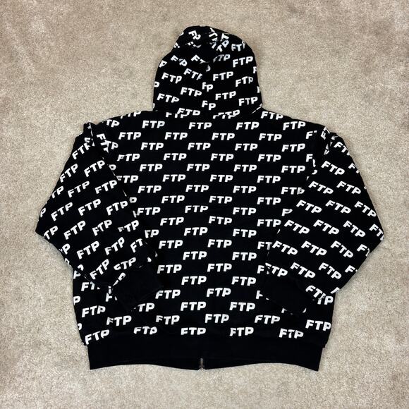 FTP AOP All Over Logo Reversible Hoodie Men's Large Rare - Picture 3 of 11